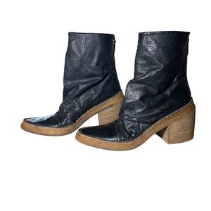 Marsèll Black Leather Ankle Boots Wooden Sole Pointed Toe size 38.5